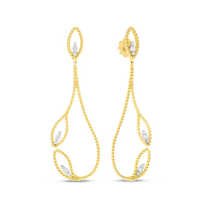 Roberto Coin 18k Yellow and White Gold 0.68ttw Diamond Byzantine Drop Earrings