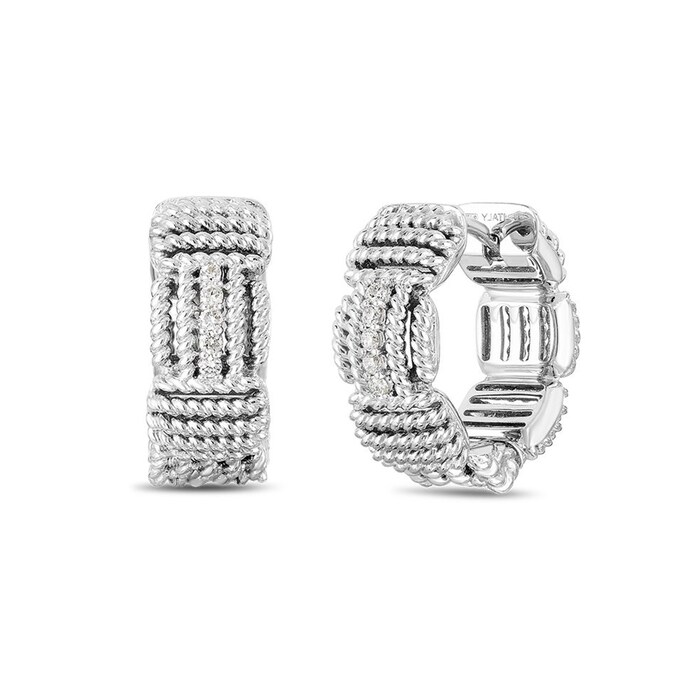 Roberto Coin 18k White Gold 0.07cttw Diamond Opera Hoop Earrings