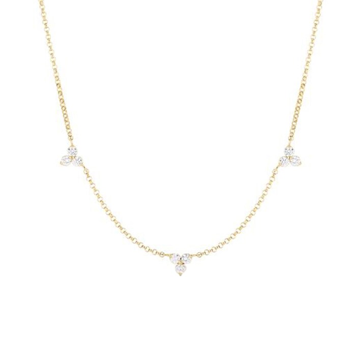 Roberto Coin 18k Yellow Gold 0.25cttw Diamond Flower 3 Station Necklace