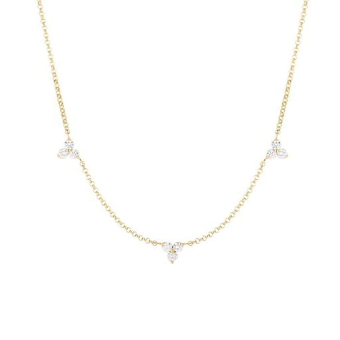 Roberto Coin 18k Yellow Gold 0.25cttw Diamond Flower 3 Station Necklace