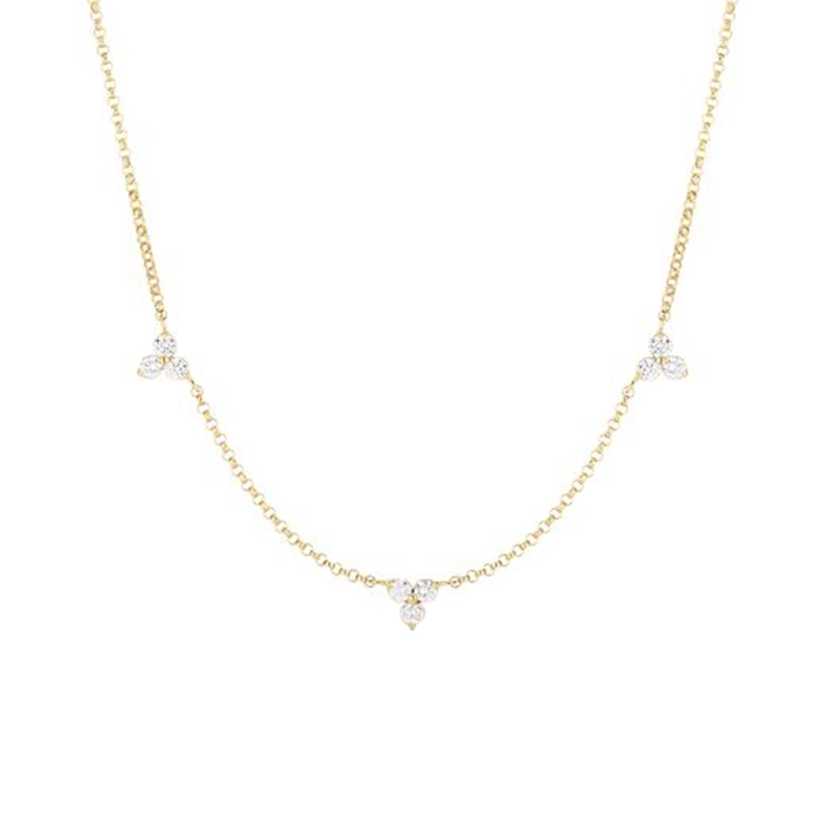 Roberto Coin 18k Yellow Gold 0.25cttw Diamond Flower 3 Station Necklace