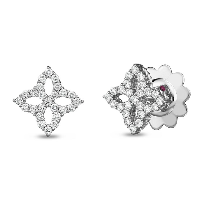 Roberto Coin 18k White Gold 0.32cttw Diamond Small Princess Flower Stud Earrings