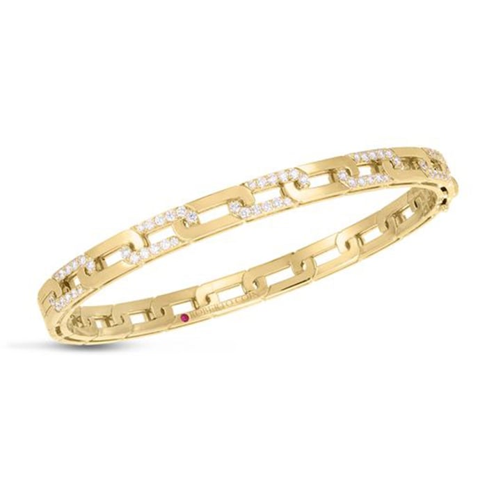 Roberto Coin 18k Yellow Gold 0.72cttw Diamond Navarra Slim Chain Link Bangle