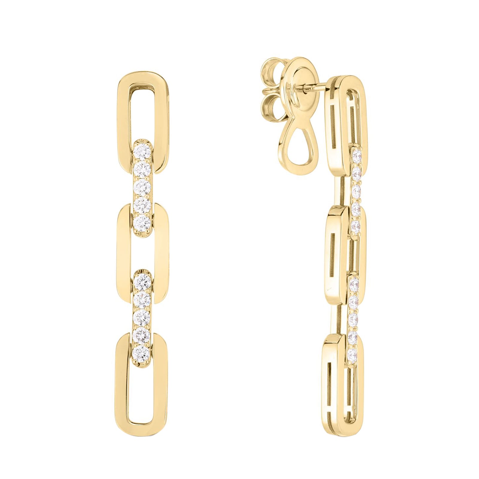 Roberto Coin 18K Yellow Gold Navarra Diamond 3 Link Drop Earrings