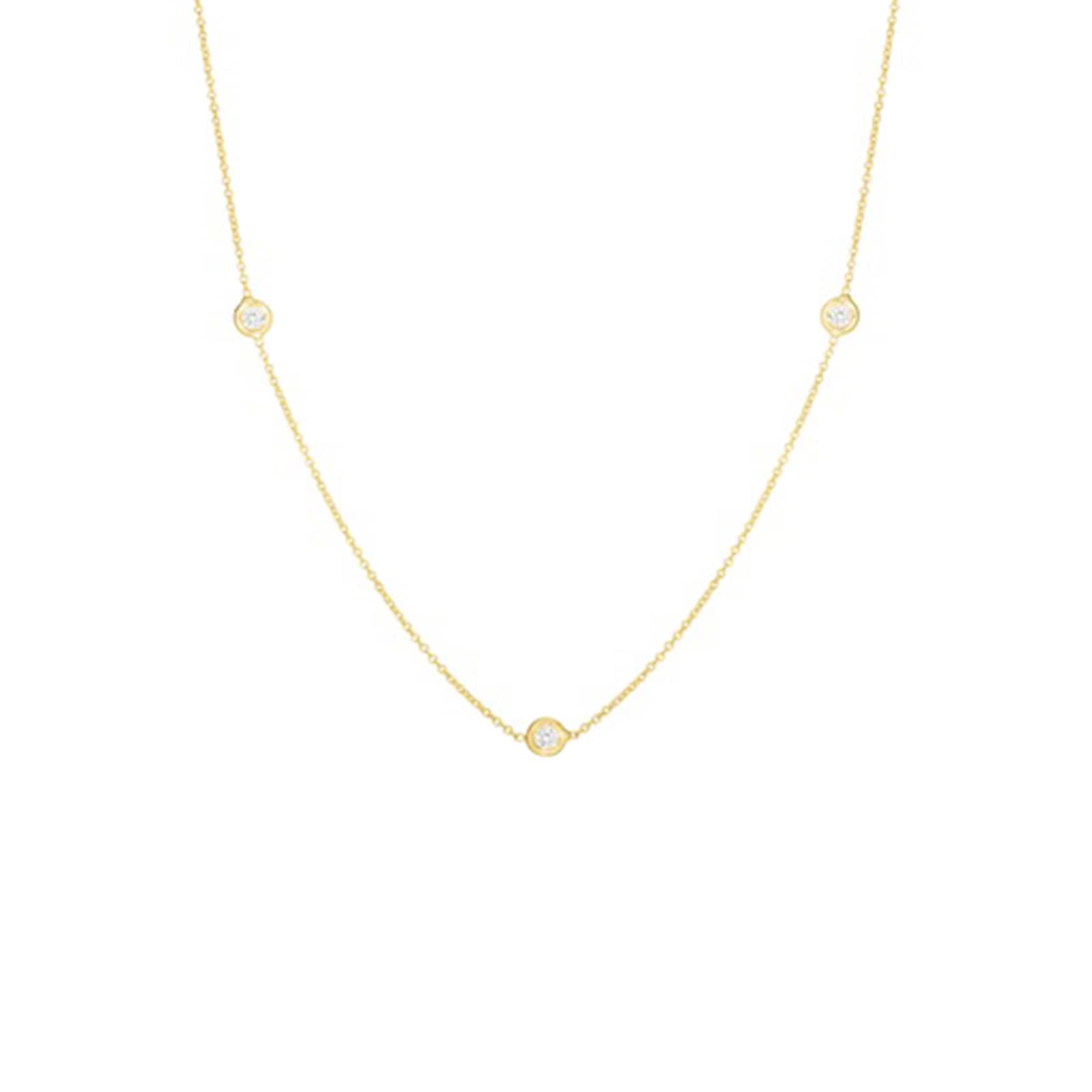 Roberto Coin 18k Yellow Gold 0.15cttw Diamond 3 Bezel Set Station Necklace 16-18" Roberto Coin 18k Yellow Gold 0.15cttw Diamond 3 Bezel Set Station Necklace 16-18"