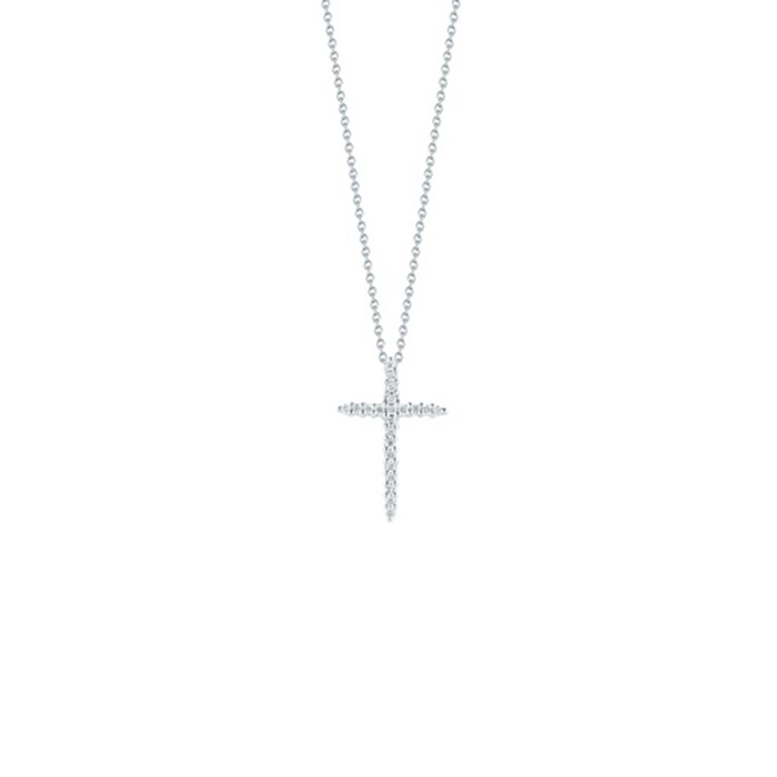 Roberto Coin 18k White Gold 0.10cttw Diamond Tiny Treasures Cross Pendant 18"