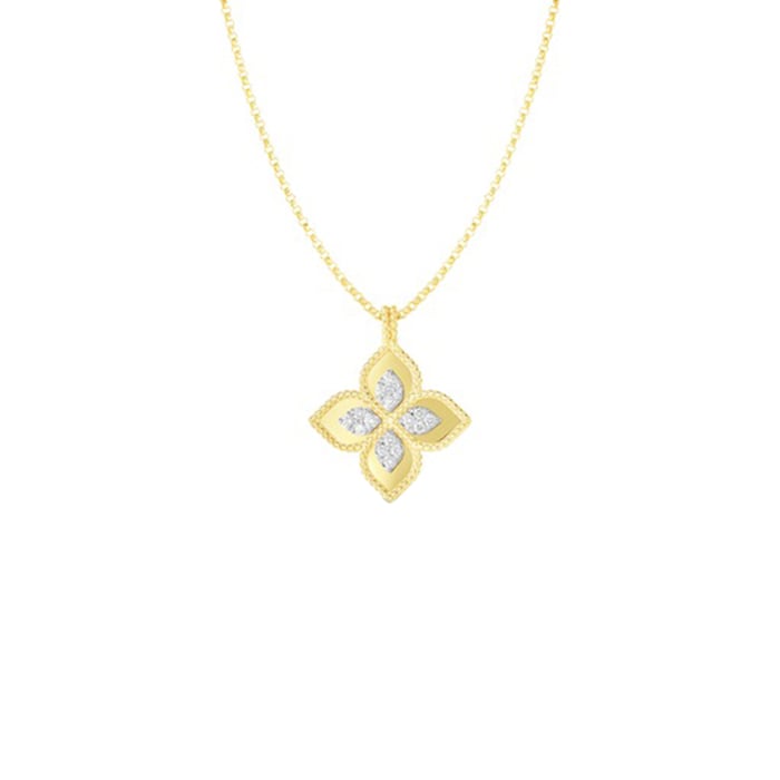 Roberto Coin 18k Yellow and White Gold 0.16cttw Diamond Princess Flower Pendant