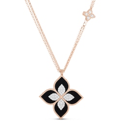 37522144 - Princess Flower 18ct Rose Gold 0.76ct Diamond & Black Jade Pendant