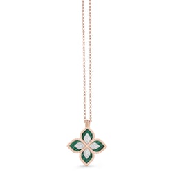 37522146 - Princess Flower 18ct Rose Gold 0.19ct Diamond & Malachite Pendant