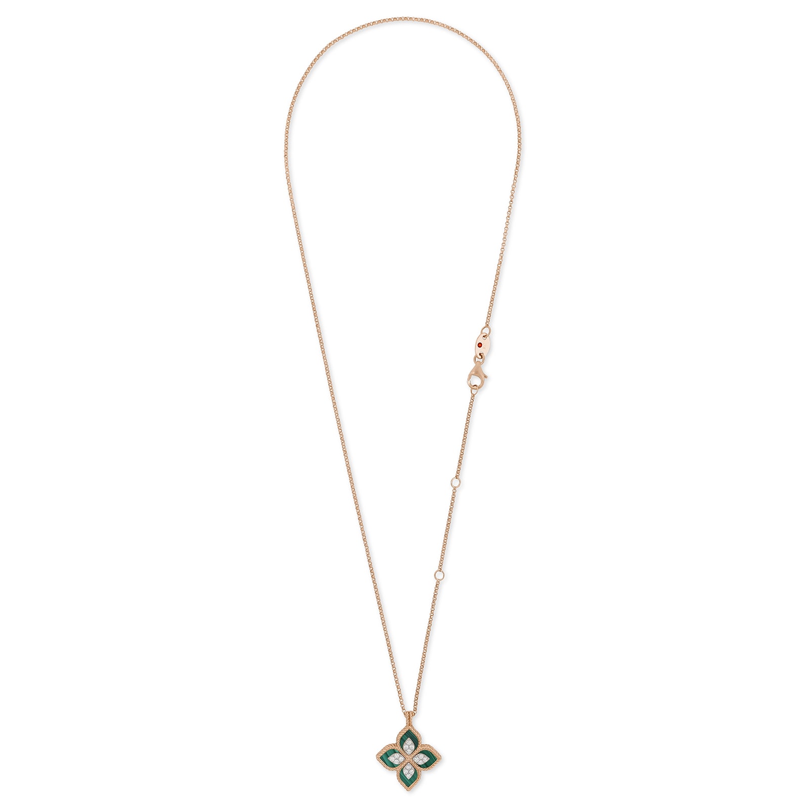 Roberto Coin Princess Flower 18ct Rose Gold 0.19ct Diamond & Malachite Pendant Necklace Roberto Coin Princess Flower 18ct Rose Gold 0.19ct Diamond & Malachite Pendant Necklace