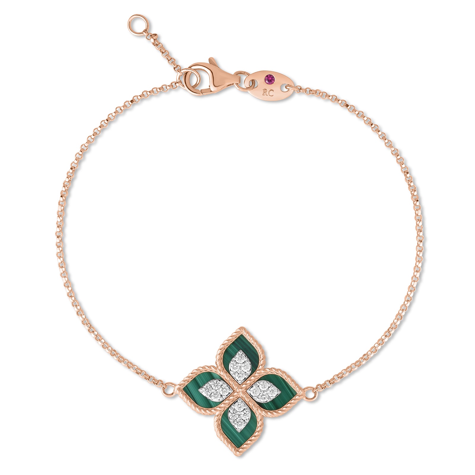 Princess Flower 18ct Rose Gold 0.19ct Diamond & Malachite Bracelet image