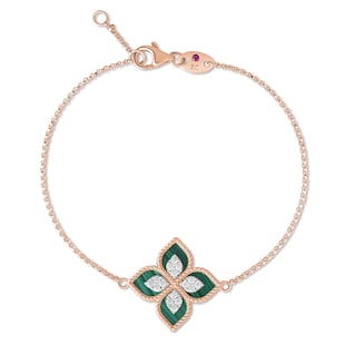 Roberto Coin Princess Flower 18ct Rose Gold 0.19ct Diamond & Malachite Bracelet