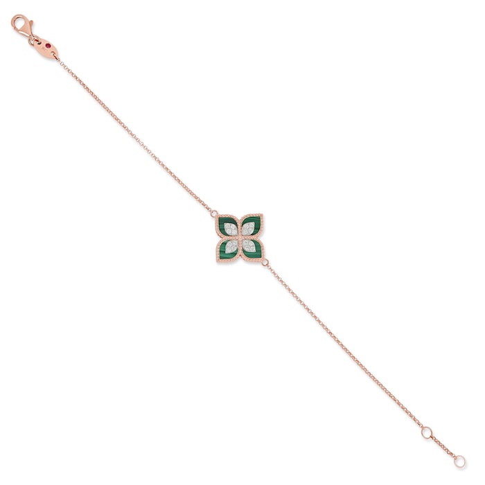 Roberto Coin Princess Flower 18ct Rose Gold 0.19ct Diamond & Malachite Bracelet