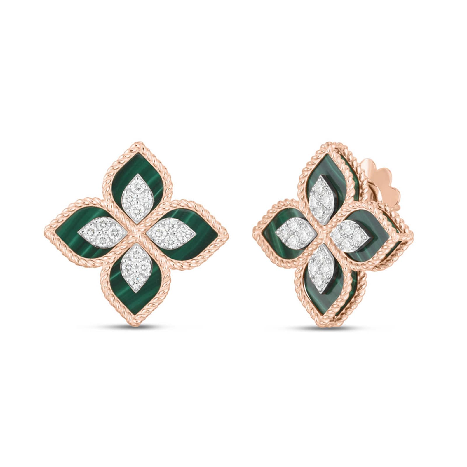 Princess Flower 18ct Rose Gold  0.37ct Diamond & Malachite Earrings image