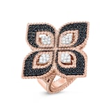 Roberto Coin Princess Flower 18ct Rose Gold Black & White Diamond Ring