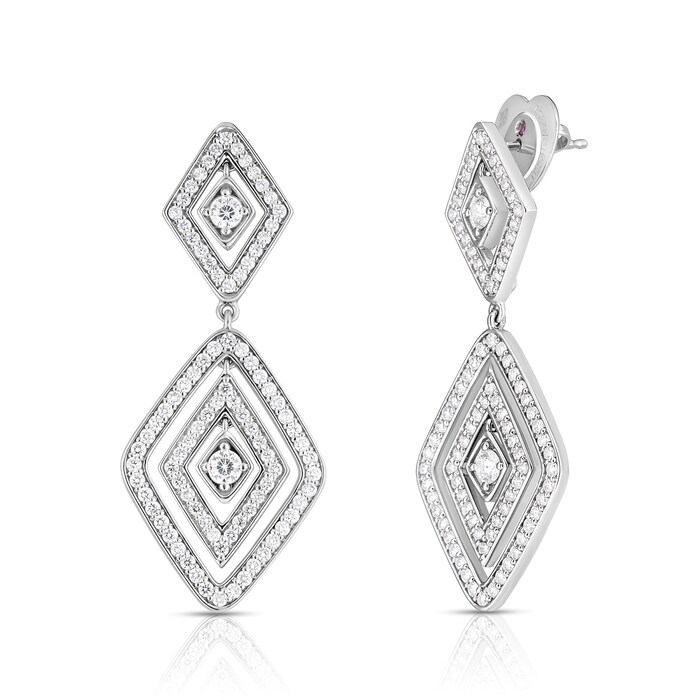 Roberto Coin 18k White Gold 1.95ctw Diamond Lozenge Double Drop Earrings