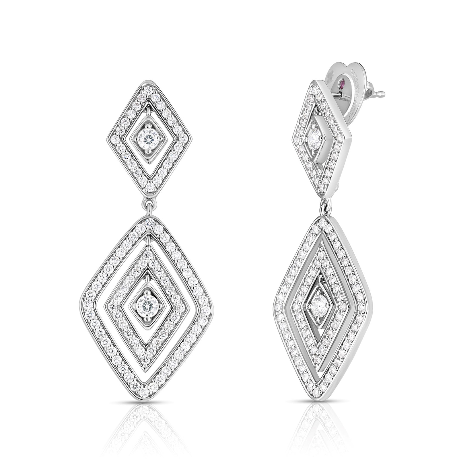 Roberto Coin 18k White Gold 1.95ctw Diamond Lozenge Double Drop Earrings