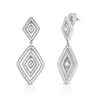 Roberto Coin 18k White Gold 1.95ctw Diamond Lozenge Double Drop Earrings