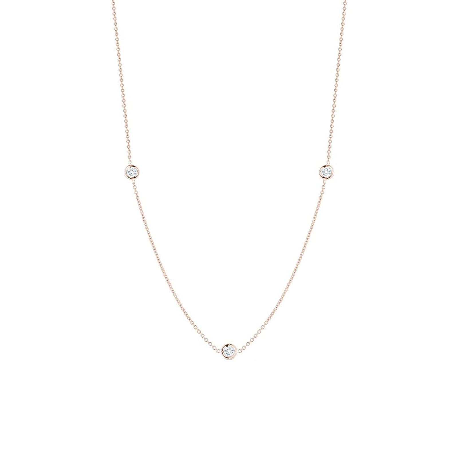 Roberto Coin 18k Rose Gold 0.15cttw Diamond 3 Station Necklace 18"