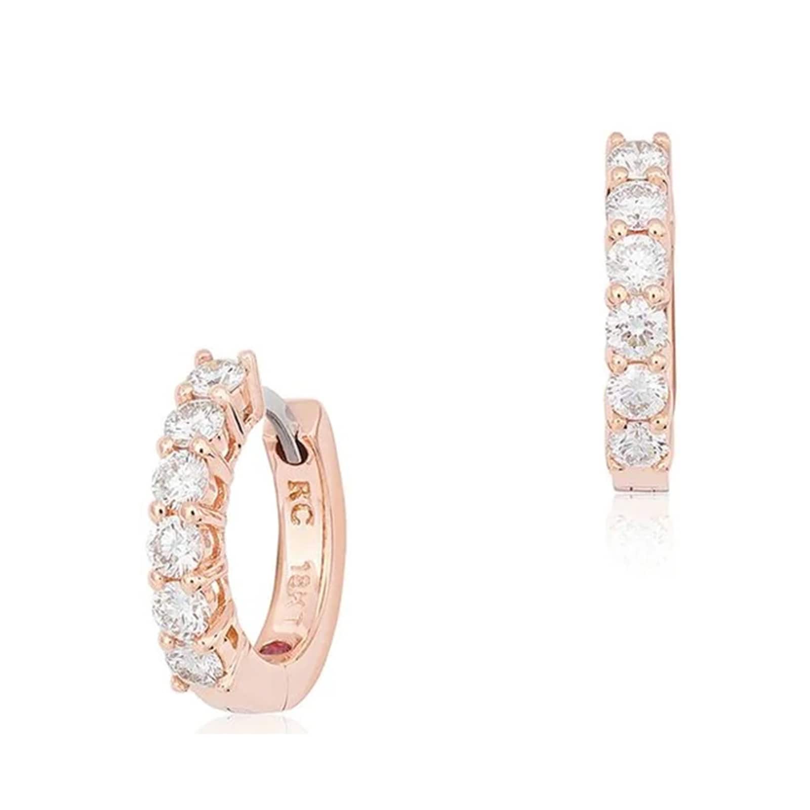 Roberto Coin 18k Rose Gold 0.70cttw Diamond 15mm Single Line Hoop Earrings