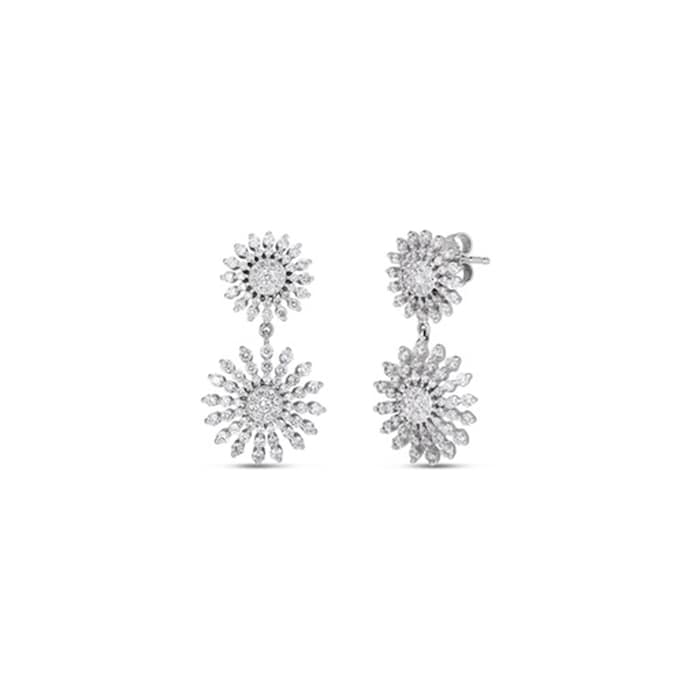 Roberto Coin 18k White Gold 2.35cttw Diamond Sunburst Double Drop Earrings