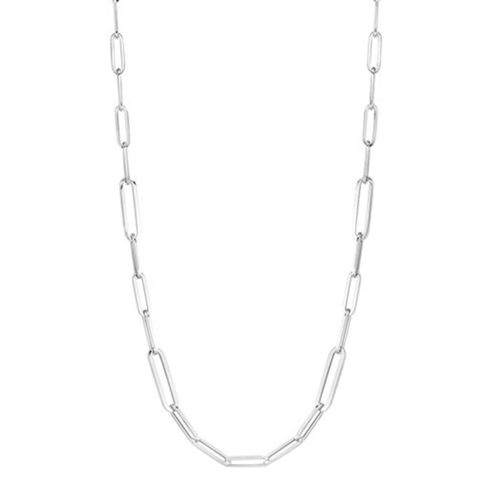 Roberto Coin 18k White Gold Alternating size Paperclip Link Chain 17"