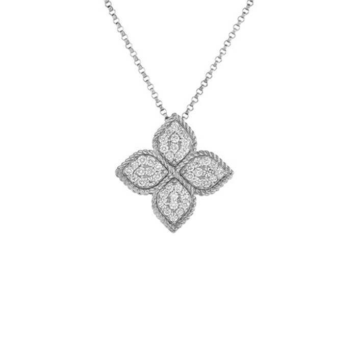 Roberto Coin 18k White Gold 0.45cttw Diamond Large Princess Flower Pendant 18"