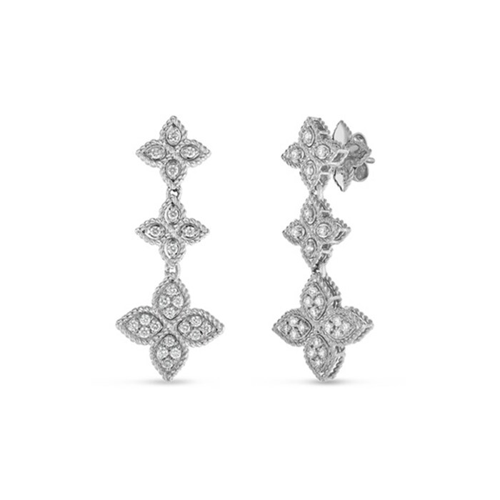 Roberto Coin 18k White Gold 0.65cttw Diamond 3 Drop Princess Flower Stud Earrings