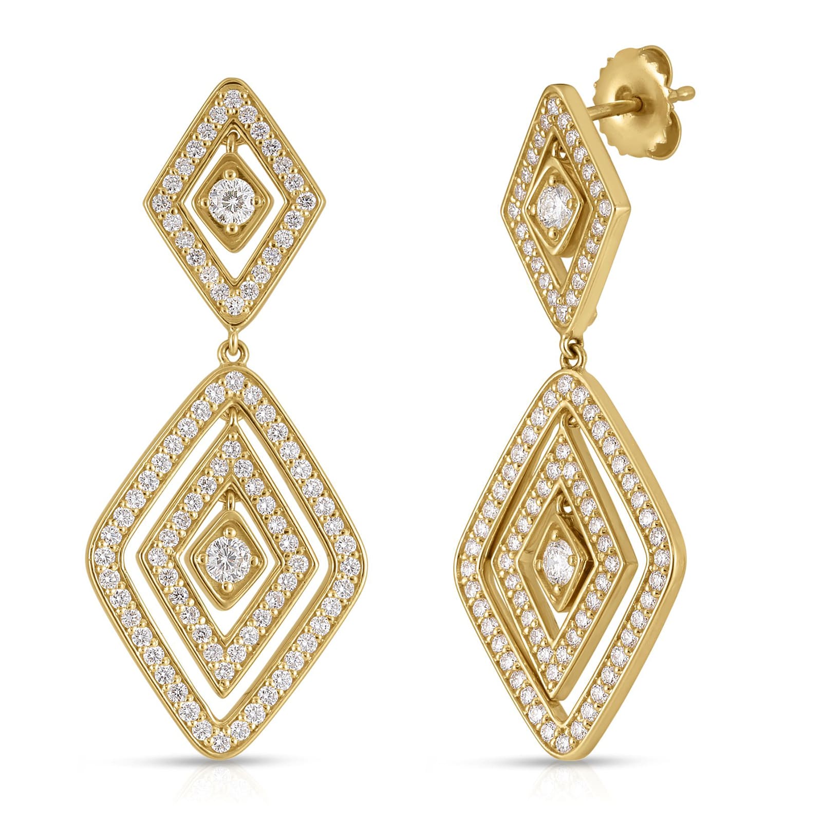 18k Yellow Gold 1.95ctw Diamond Lozenge Double Drop Earrings