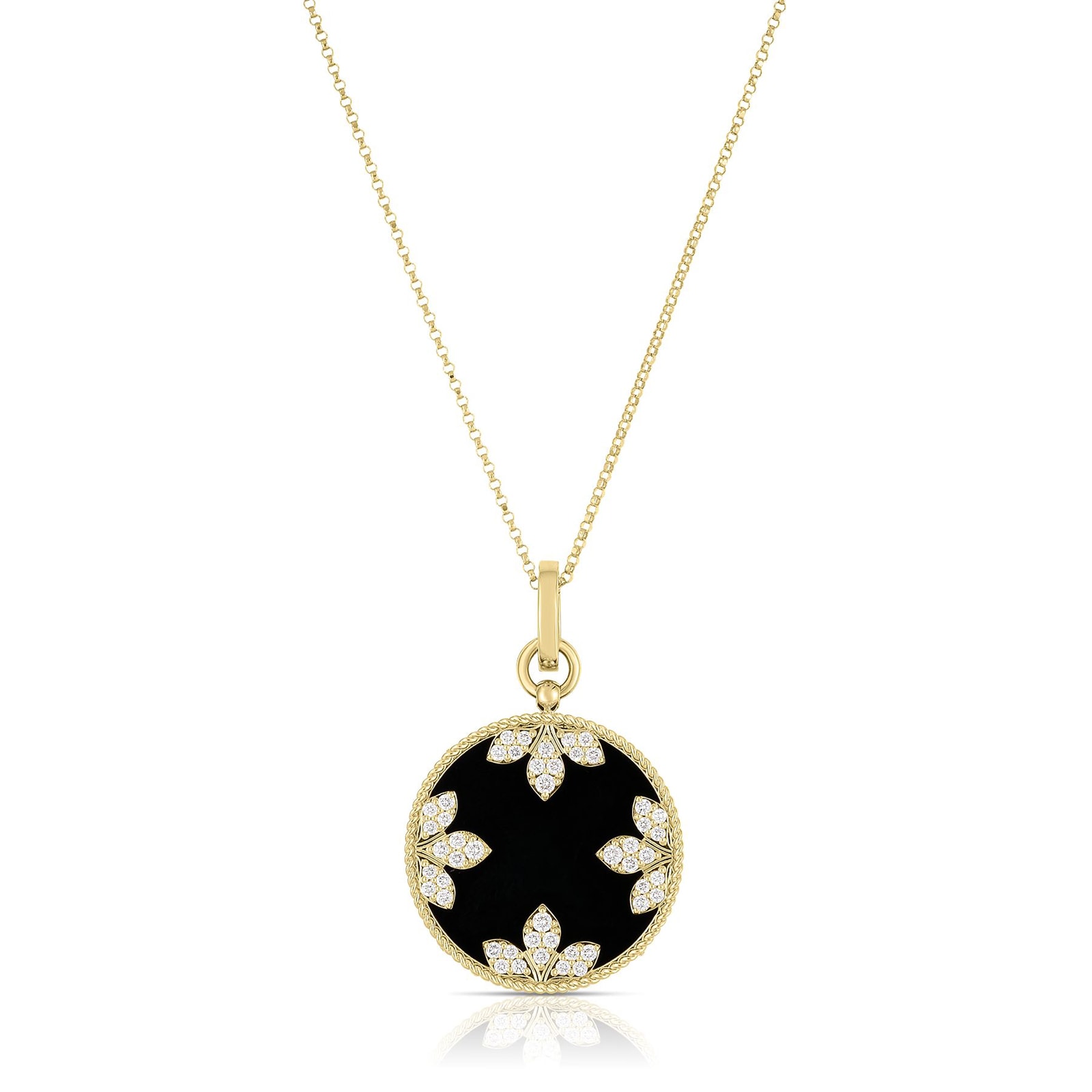 Roberto Coin 18k Yellow Gold 0.52cttw Diamond and 13.34cttw Black Jade Medallion Necklace 18"