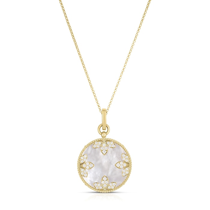 Roberto Coin 18k Yellow Gold 0.52cttw Diamond and 12.43cttw Mother of Pearl Medallion Necklace 18"