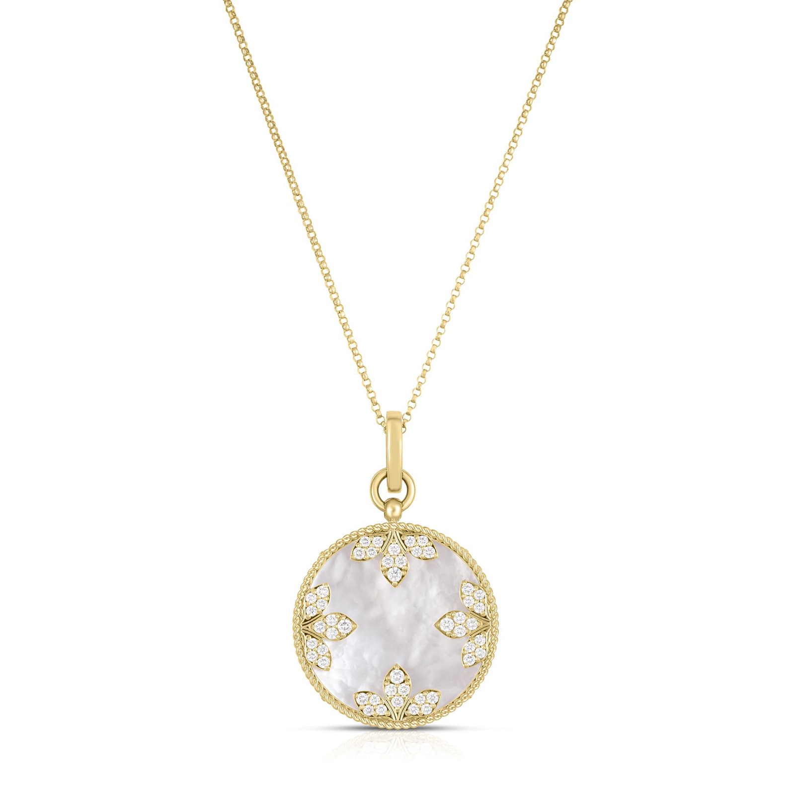 Roberto Coin 18k Yellow Gold 0.52cttw Diamond and 12.43cttw Mother of Pearl Medallion Necklace 18" Roberto Coin 18k Yellow Gold 0.52cttw Diamond and 12.43cttw Mother of Pearl Medallion Necklace 18"