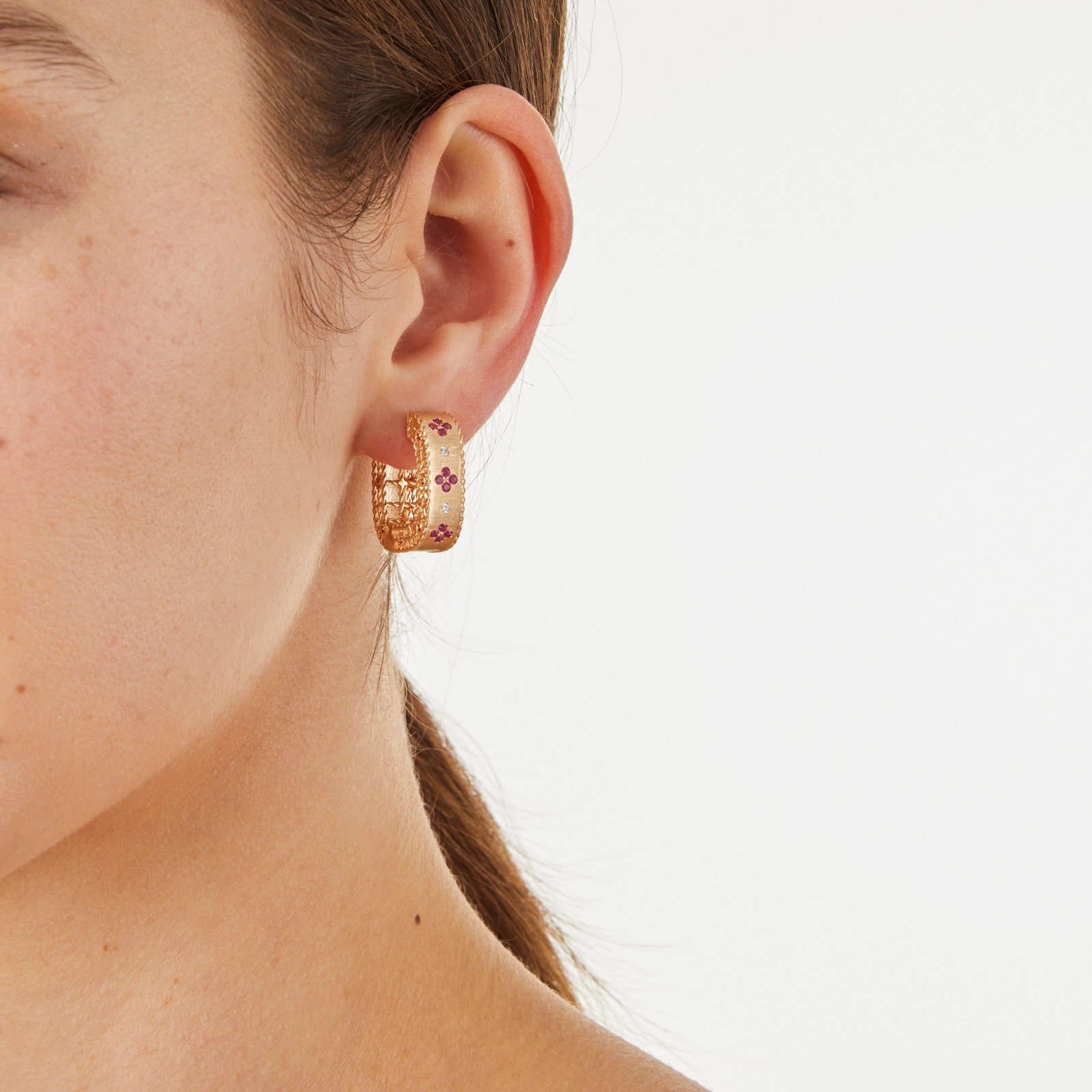 Roberto Coin 18k Rose Gold Exclusive Venetian Princess Color 0.40cttw Ruby and Diamond Earrings Roberto Coin 18k Rose Gold Exclusive Venetian Princess Color 0.40cttw Ruby and Diamond Earrings