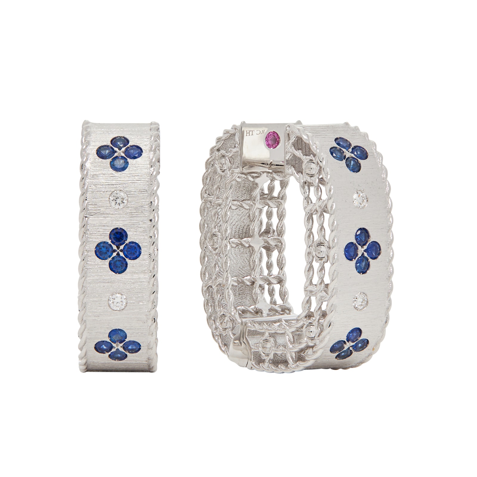 Roberto Coin 18k White Gold Exclusive Venetian Princess Color 0.40cttw Sapphire and Diamond Earrings