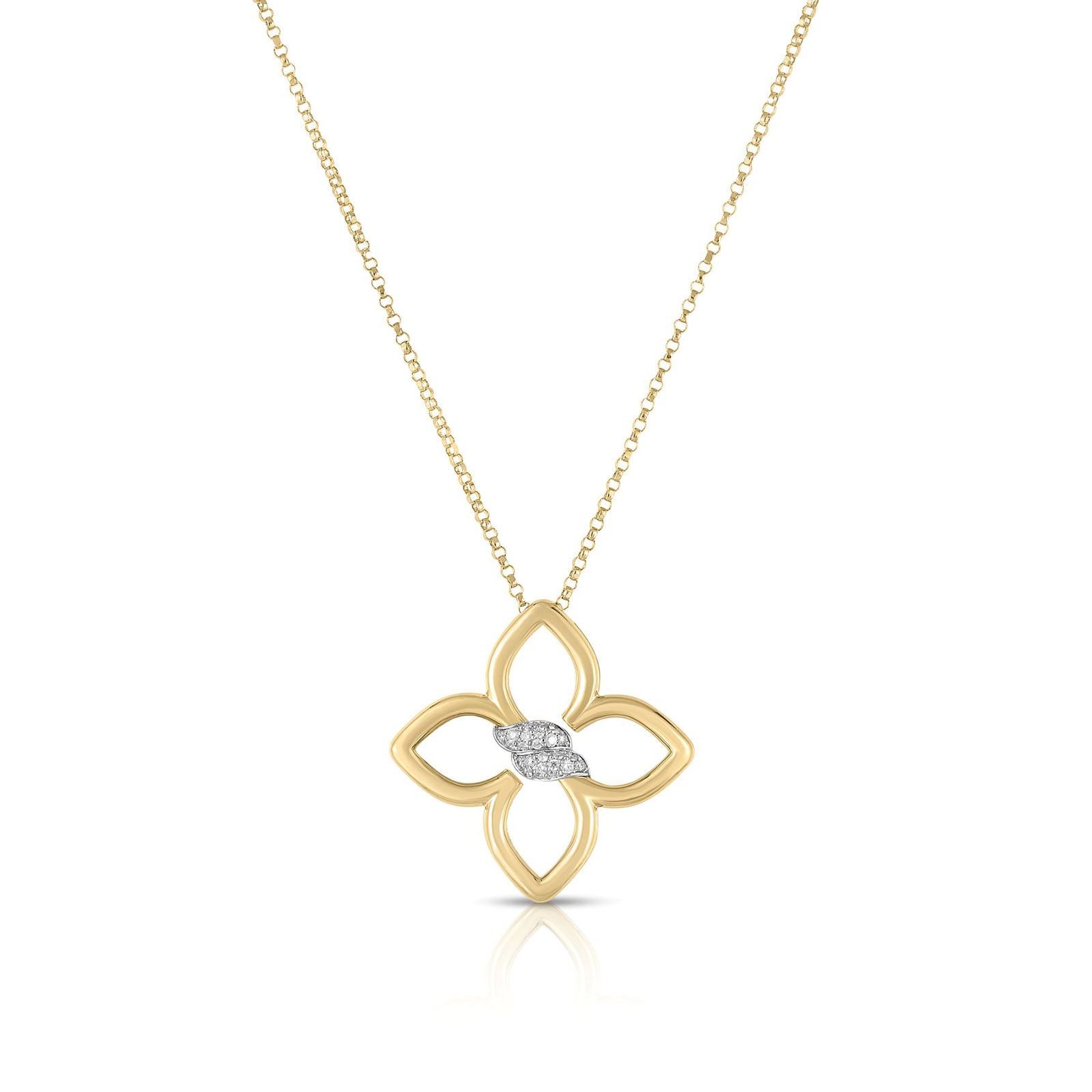 Roberto Coin 18k Yellow and White Gold 0.08cttw Diamond Cialoma Small Flower Necklace 18"