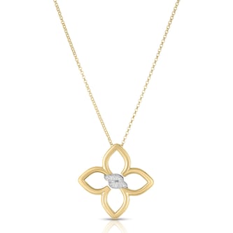 Roberto Coin 18k Yellow and White Gold 0.19cttw Diamond Cialoma Medium Flower Necklace 18"