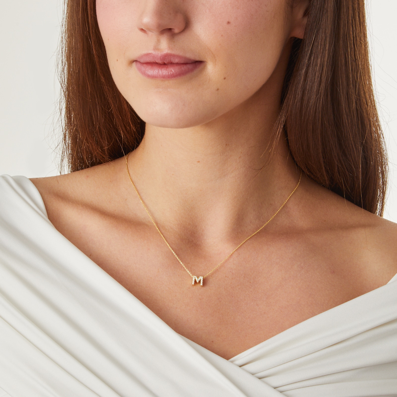 Roberto Coin 18K Yellow Gold 0.08cttw Diamond Love Letter M Necklace