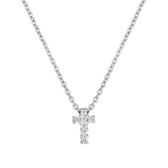 Roberto Coin 18k White Gold 0.02cttw Diamond Tiny Treasures Tiny Cross Necklace 17"
