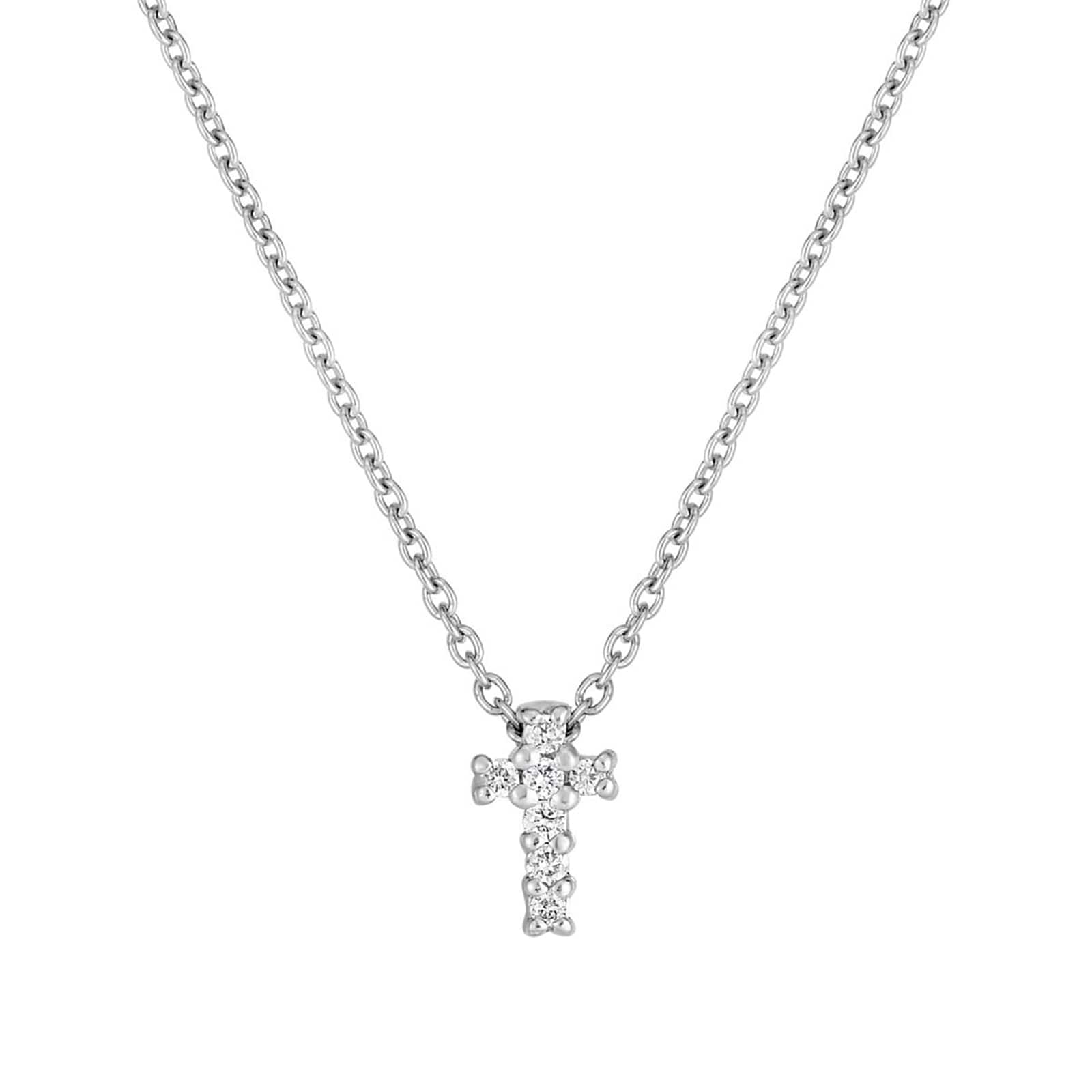 Roberto Coin 18k White Gold 0.02cttw Diamond Tiny Treasures Tiny Cross Necklace 17"