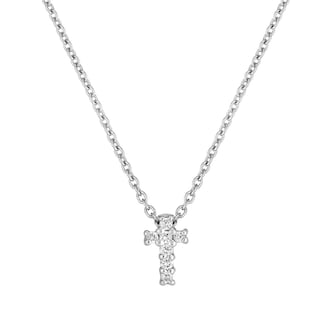 Roberto Coin 18k White Gold 0.02cttw Diamond Tiny Treasures Tiny Cross Necklace 17"
