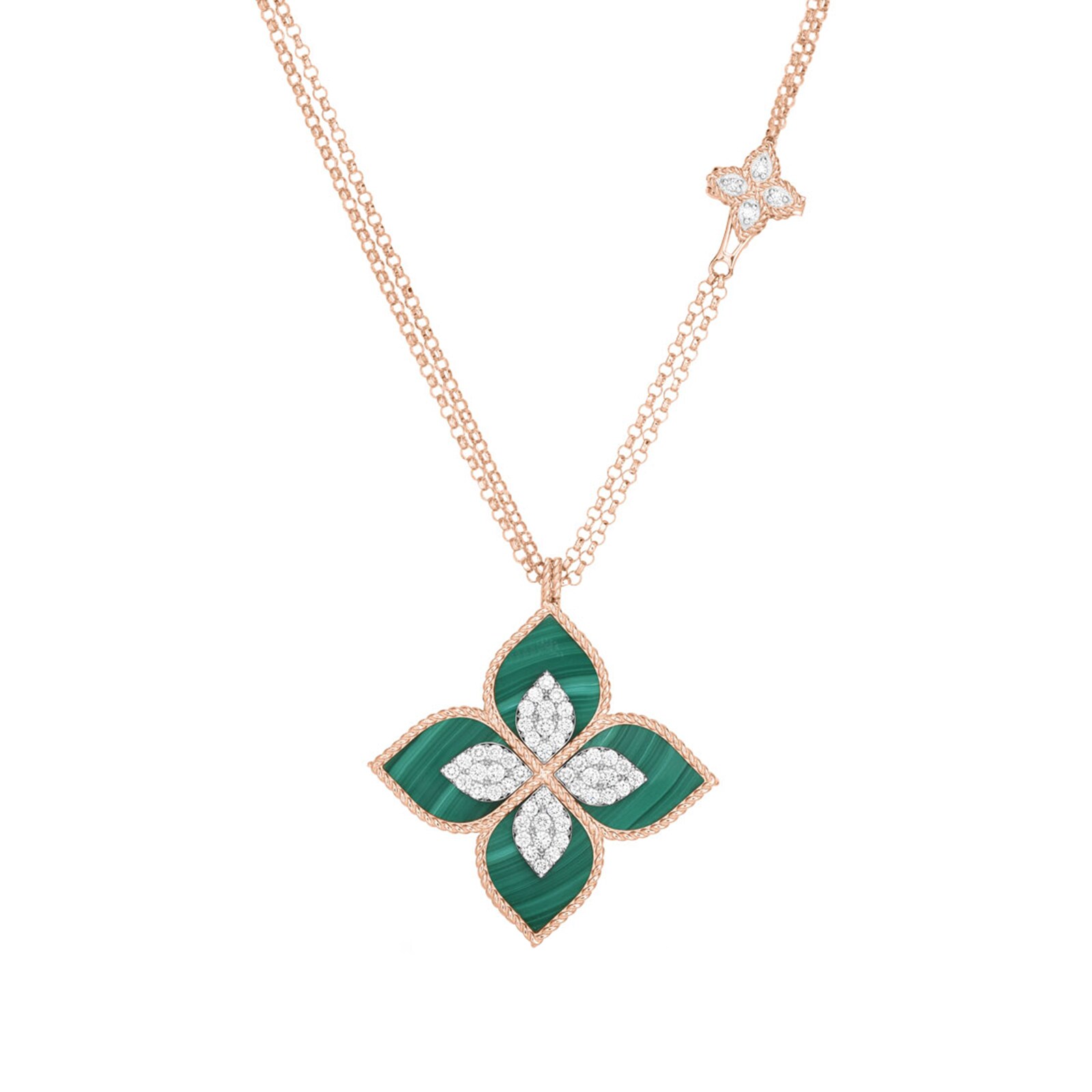 Roberto Coin Princess Flower 18ct Rose Gold 0.76ct Diamond & Malachite Pendant Roberto Coin Princess Flower 18ct Rose Gold 0.76ct Diamond & Malachite Pendant