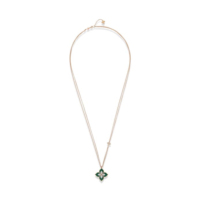 Roberto Coin Princess Flower 18ct Rose Gold 0.76ct Diamond & Malachite Pendant