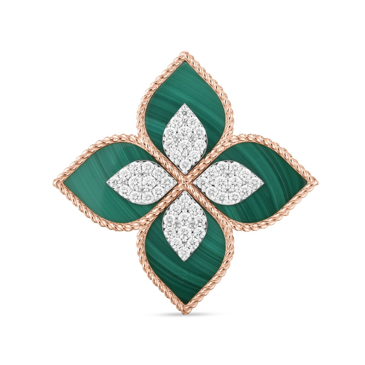 Roberto Coin Princess Flower 18ct Rose Gold 0.72ct Diamond & Malachite Ring Roberto Coin Princess Flower 18ct Rose Gold 0.72ct Diamond & Malachite Ring