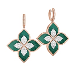 37522297 - Princess Flower 18ct Rose Gold 1.56ct Diamond & Malachite Drop Earrings