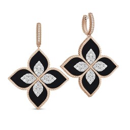 37522299 - Princess Flower 18ct Rose Gold 1.56ct Diamond & Black Jade Drop Earrings