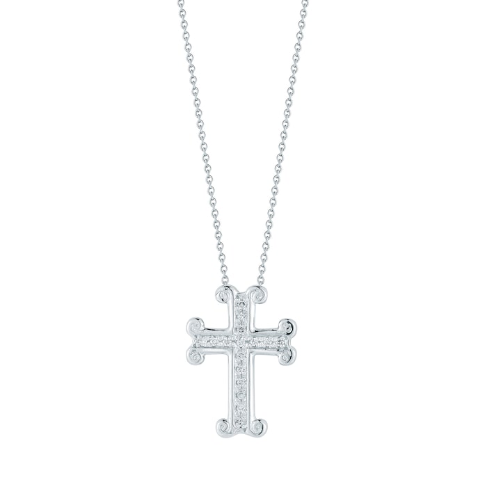 Roberto Coin 18k White Gold 0.07cttw Diamond Tiny Treasures Cross Necklace 18"