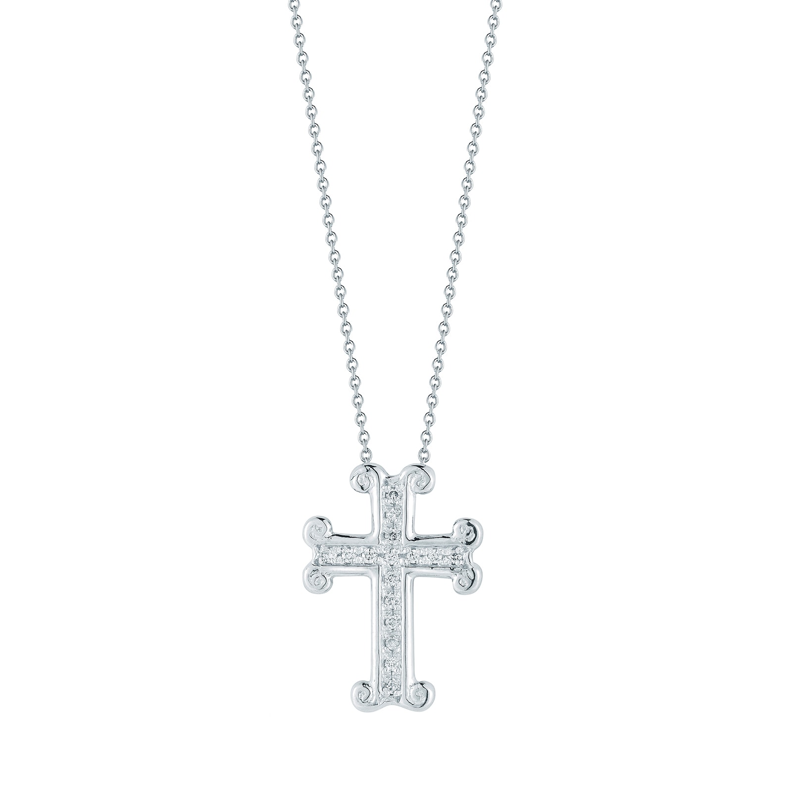 Roberto Coin 18k White Gold 0.07cttw Diamond Tiny Treasures Cross Necklace 18"