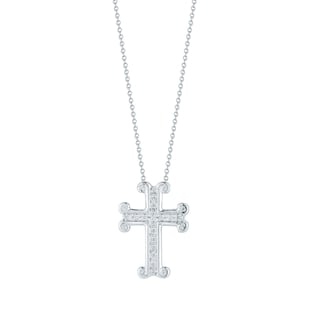 Roberto Coin 18k White Gold 0.07cttw Diamond Tiny Treasures Cross Necklace 18"