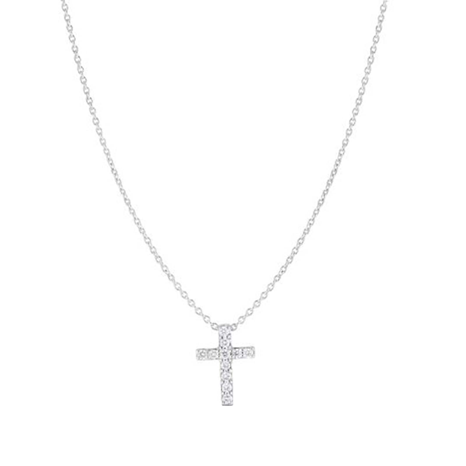 Roberto Coin 18k White Gold 0.10cttw Diamond Tiny Treasures Small Square Cross Necklace 18"