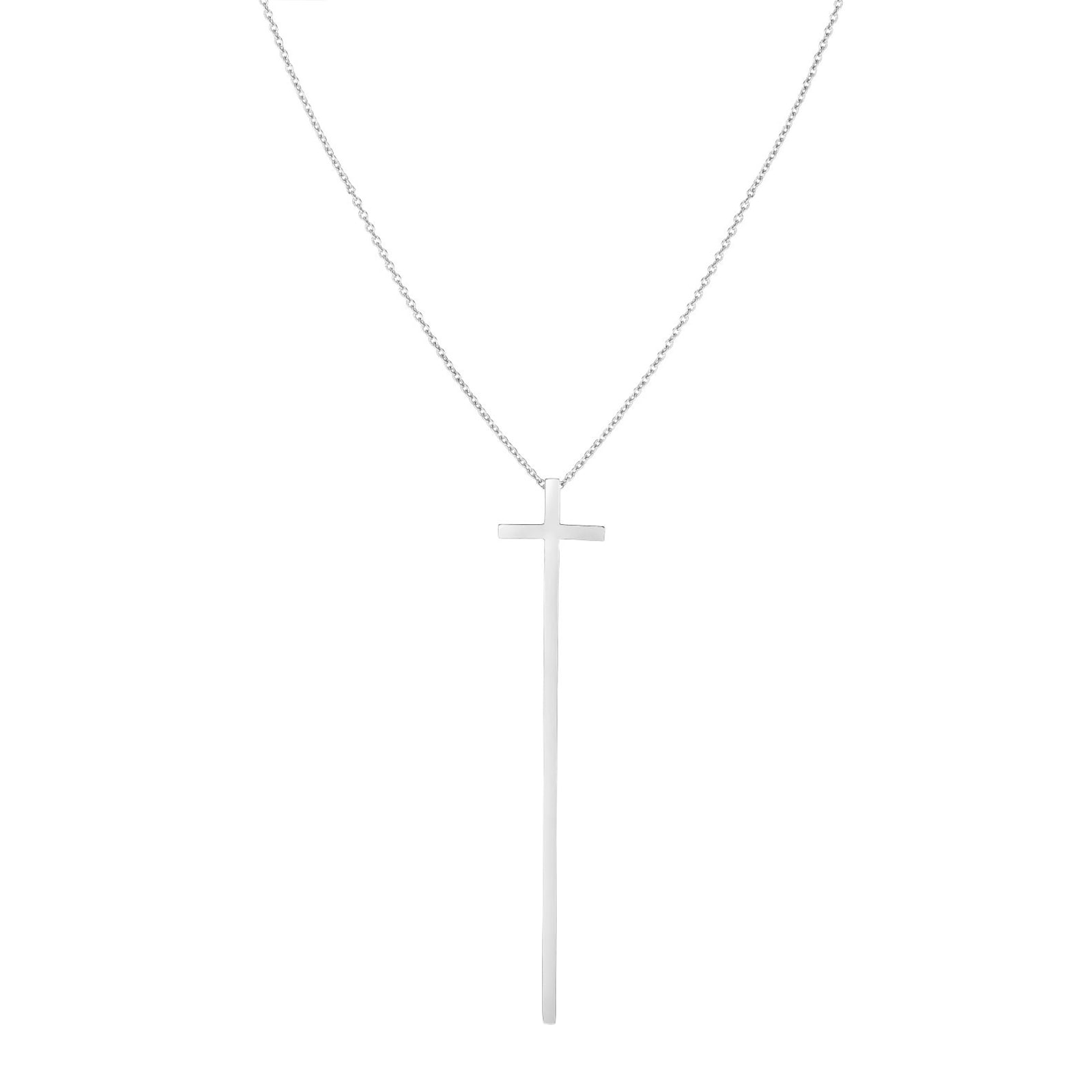 Roberto Coin 18k White Gold Tiny Treasures Long Slim Cross Necklace 18"